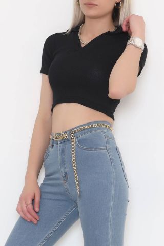 Polo Yaka Crop Bady Siyah - 11309.1567.