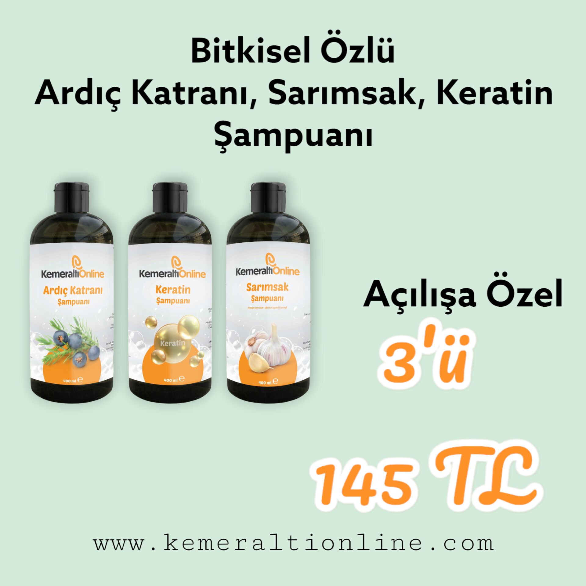 3lü Şampuan Ardıç Katranı Sarımsak, Keratin