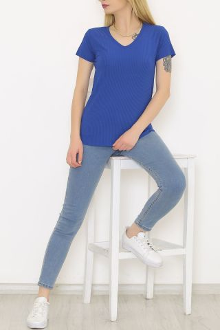 V Yaka Kaşkorse Tişört Saks - 1988.555.