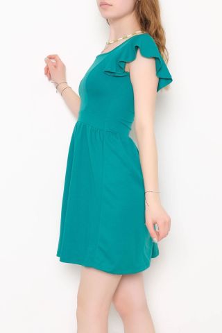 Kol Fırfırlı Elbise Yeşil - 10684.631.