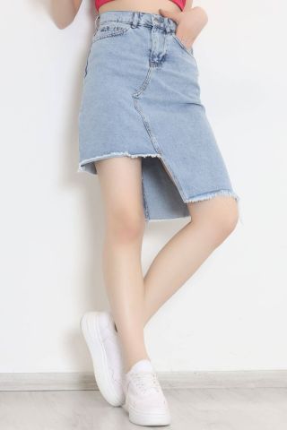 Yırtmaçlı Kot Etek Buzmavi - 124.299.