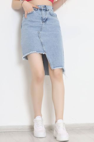 Yırtmaçlı Kot Etek Buzmavi - 124.299.