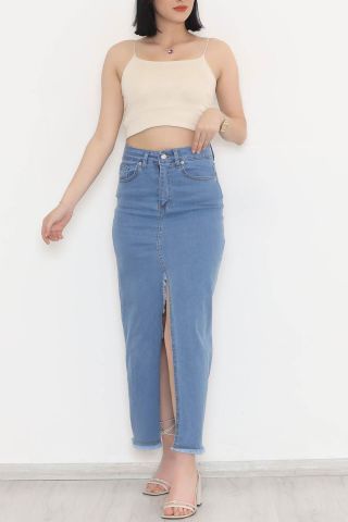 Yırtmaçlı Püsküllü Etek Açıkmavi - 070.1184.