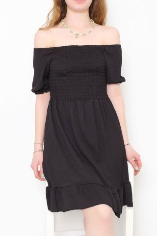 Kısa Bürümcük Elbise Siyah - 890.1287.