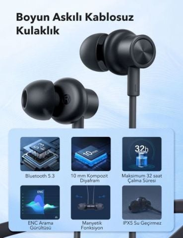 TT-BH115 ENC Mikrofonlu Mıknatıslı Boyun Askılı Bluetooth Kulaklık IPX5 5.2 Bt