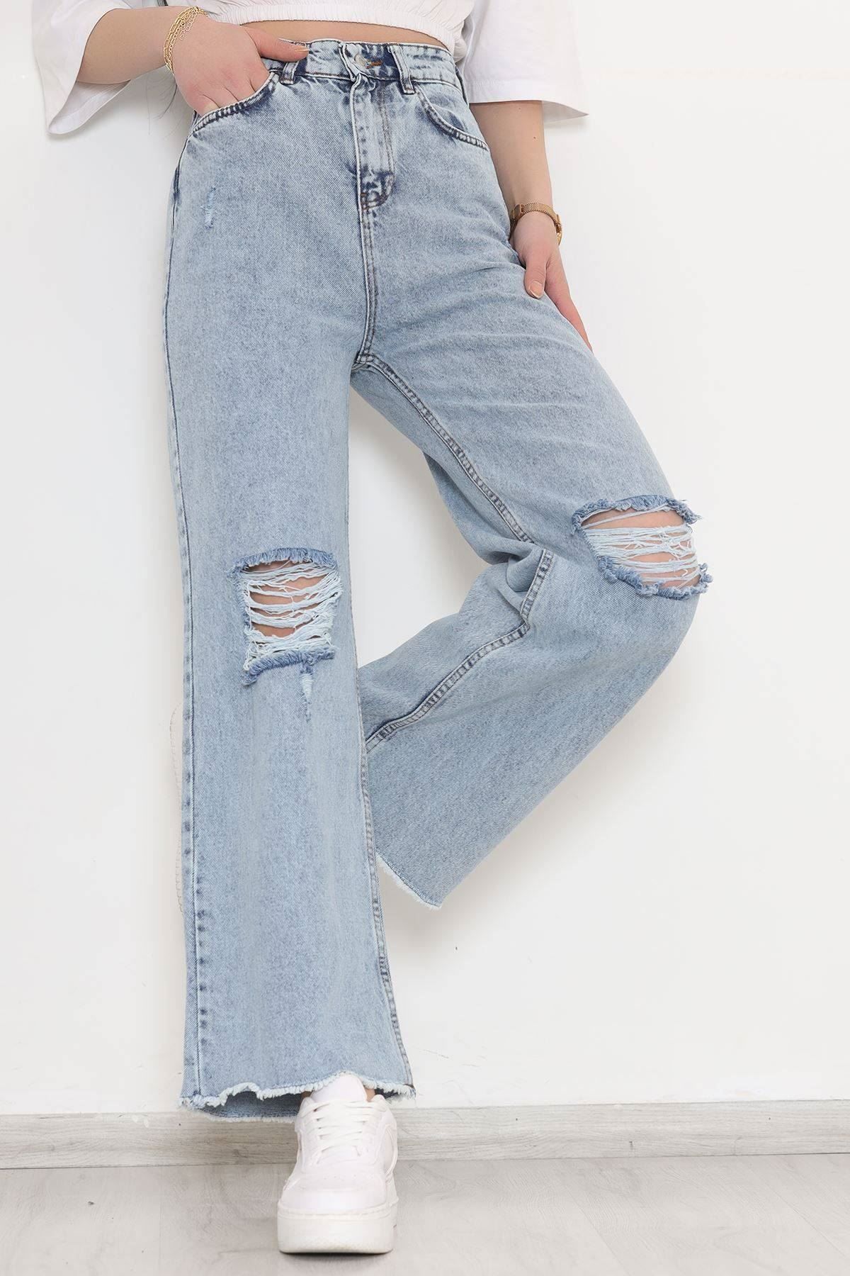 Yırtmaçlı Kot Pantolon Buzmavi - 045.299.