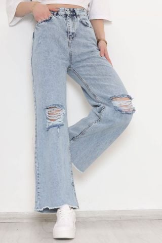 Yırtmaçlı Kot Pantolon Buzmavi - 045.299.