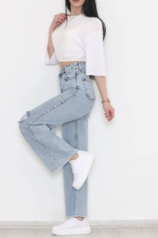 Yırtmaçlı Kot Pantolon Buzmavi - 045.299.