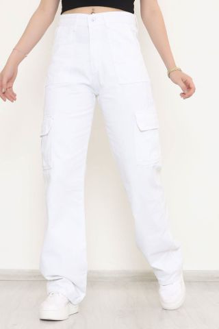 Kargo Cepli Kot Pantolon  Beyaz - 064.1184.