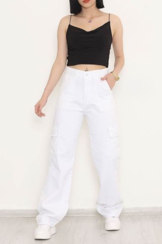 Kargo Cepli Kot Pantolon  Beyaz - 064.1184.