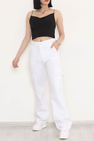 Kargo Cepli Kot Pantolon  Beyaz - 064.1184.