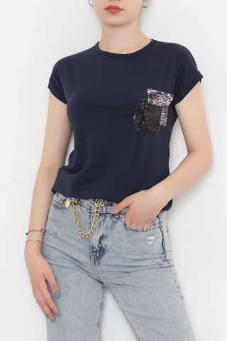 Cep Pul Detay Bluz Lacivert - 11364.599.