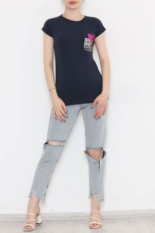 Cep Pul Detay Bluz Lacivert - 11364.599.