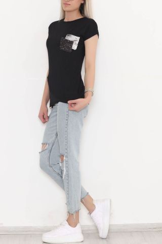 Cep Pul Detay Bluz Siyah - 11364.599.