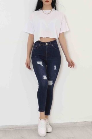 Lazer Kesim Kot Pantolon Mavi - 11362.1431.