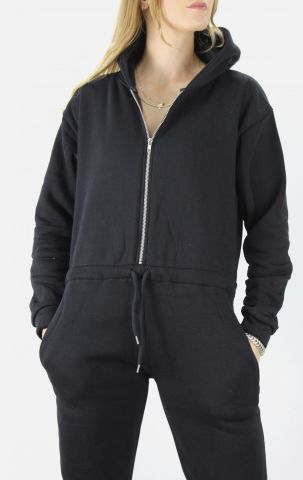 Bel Lastikli Kapşonlu Üç İplik Tulum Siyah - 181155.50