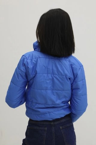 Fermuarlı Çift Cepli Şişme Mont SaksMavi - Lks9294