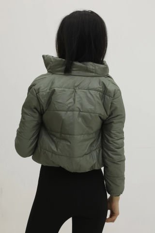 Fermuarlı Çift Cepli Şişme Mont Haki - Lks9294