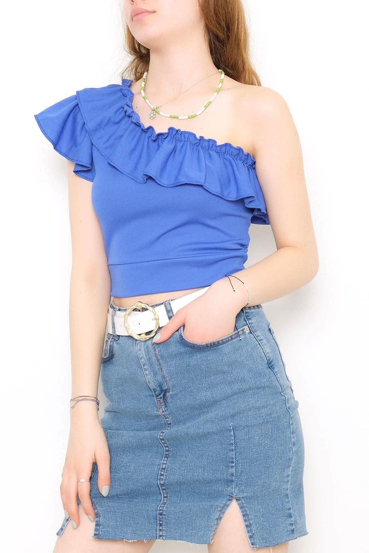 Tek Omuz Fırfırlı Bluz Saks - 10691.631.