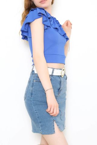 Tek Omuz Fırfırlı Bluz Saks - 10691.631.
