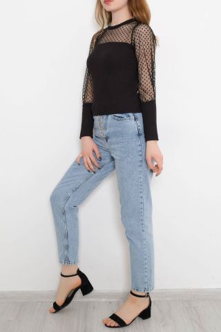 Tül Kollu Bluz Siyah2 - 8621.224.