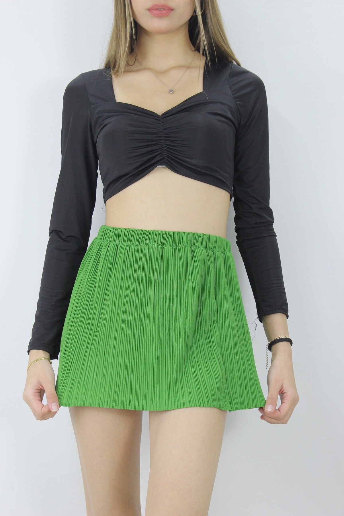 Piliseli Mini Etek Yeşil - 1515.20