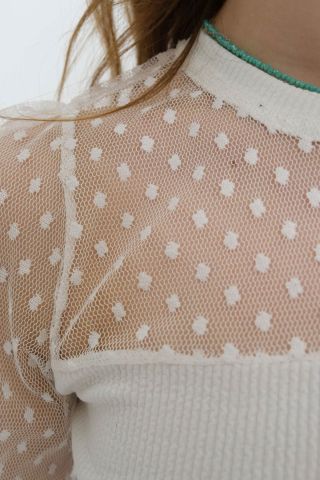 Tül Kollu Bluz Beyaz1 - 8621.224.