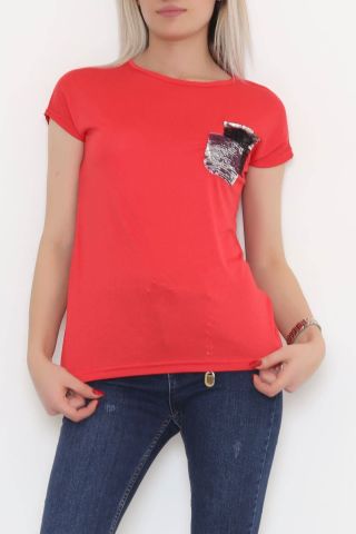 Cep Pul Detay Bluz Kırmızı - 11364.599.
