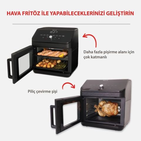 140-4101-01-EU 13 Litre 9 Programlı Yapışmaz ve Yıkanabilir Aksesuarlı Air Fryer Fırın