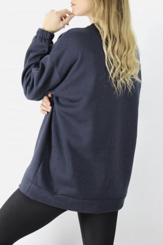 Baskılı Üç İplik Sweat Lacivert - DL420.1276