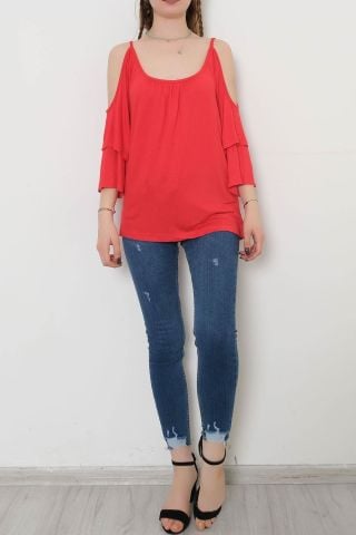 Omuz Dekolte Bluz Kırmızı - 10673.1095.