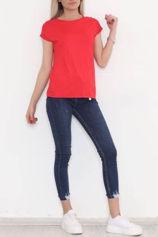 Omuz Çarpraz Dekolteli Bluz Kırmızı - 11280.599.