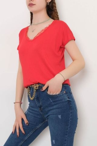 Yaka Dantel Bluz Kırmızı - 10674.1095.