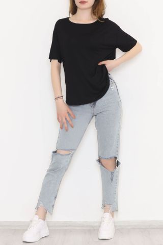 Ön Kısa Arka Uzun Tişört Siyah - 10662.1095.