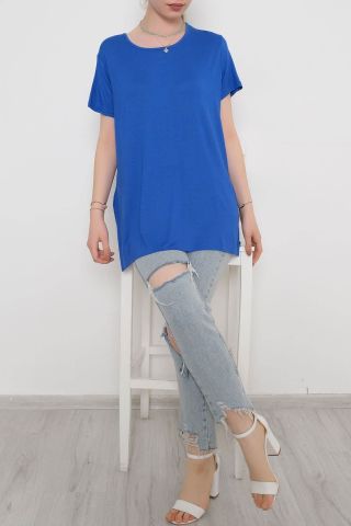 Yanı Yırtmaçlı Tişört Saks - 10658.1095.