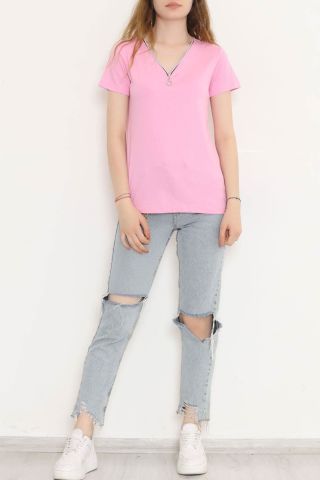 Fermuar Detaylı Bluz Pembe - 11366.599.
