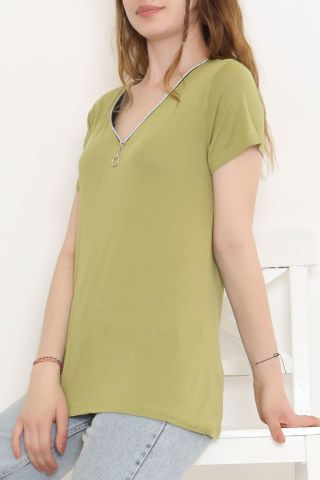 Fermuar Detaylı Bluz Yağyeşili - 11366.599.