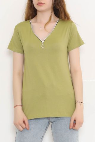 Fermuar Detaylı Bluz Yağyeşili - 11366.599.