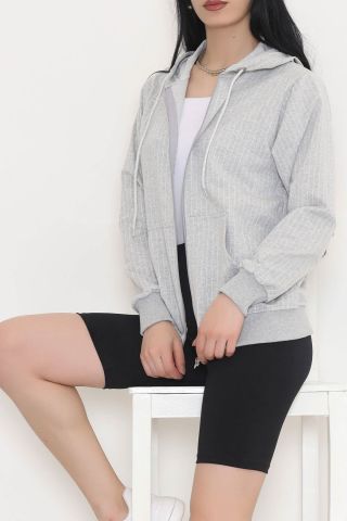 Kapşonlu Fermuarlı Sweat Griçizgili - 11285.053.