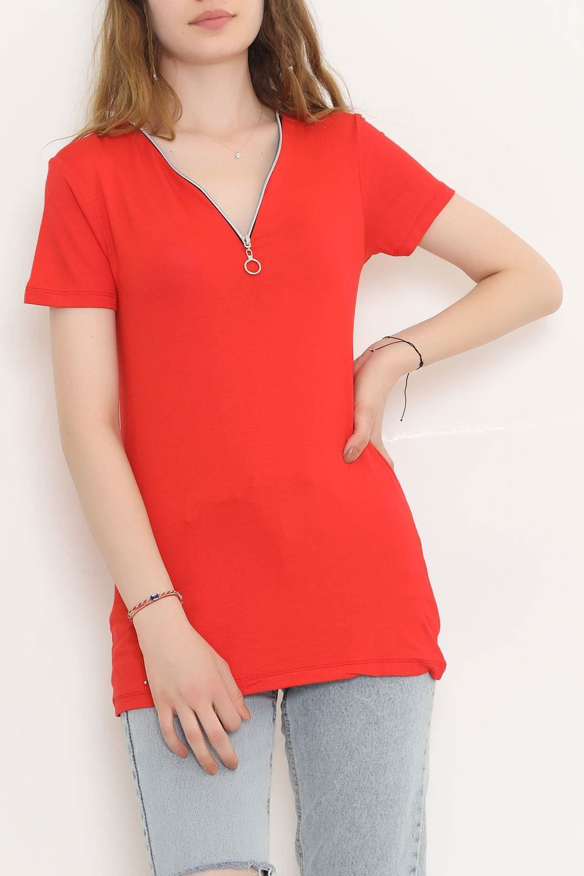Fermuar Detaylı Bluz Kırmızı - 11366.599.