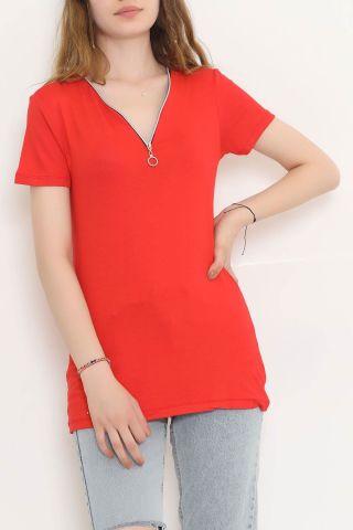 Fermuar Detaylı Bluz Kırmızı - 11366.599.