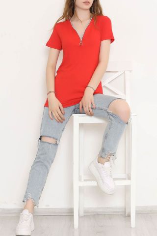 Fermuar Detaylı Bluz Kırmızı - 11366.599.