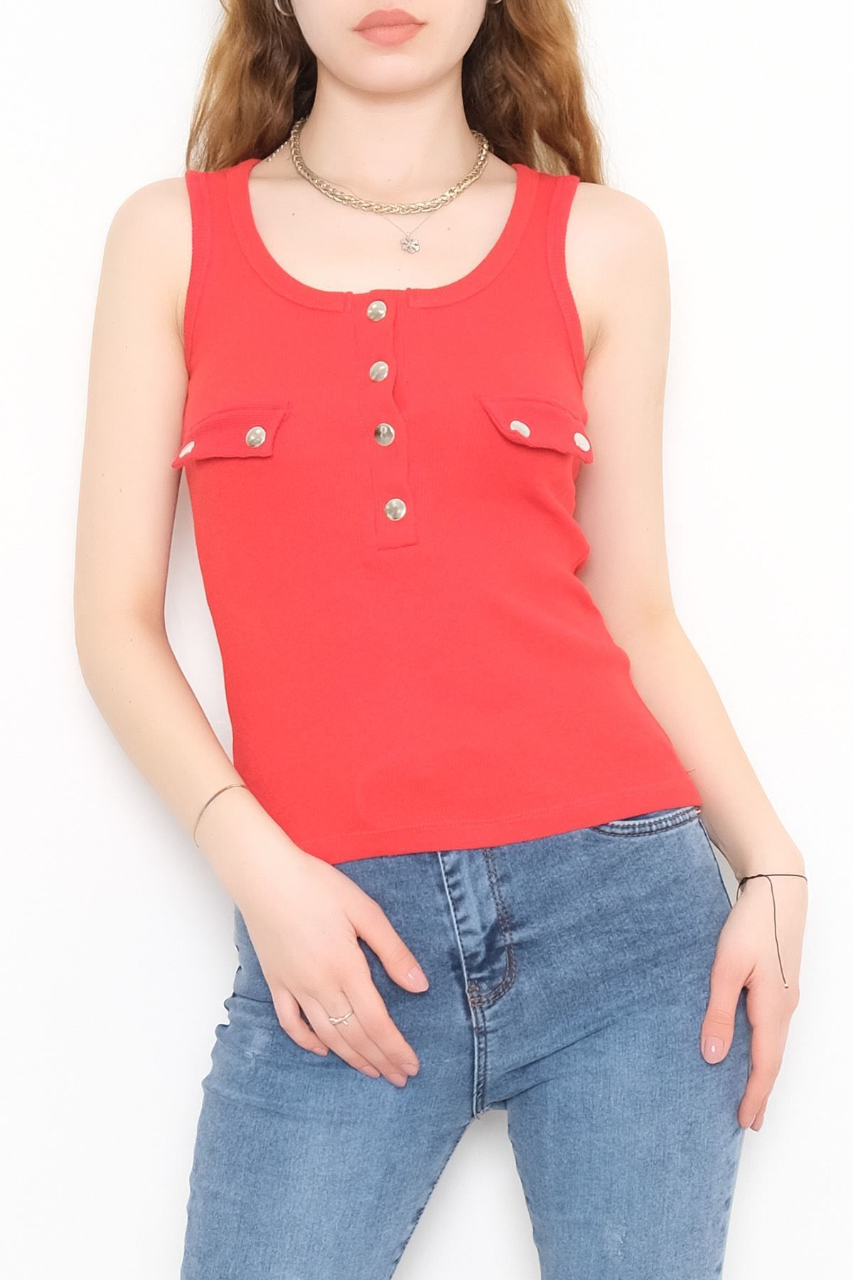 Önü Çıtçıtlı Bluz Kırmızı - 10497.1187.
