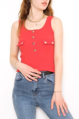 Önü Çıtçıtlı Bluz Kırmızı - 10497.1187.