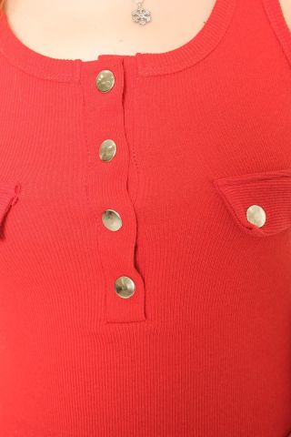 Önü Çıtçıtlı Bluz Kırmızı - 10497.1187.