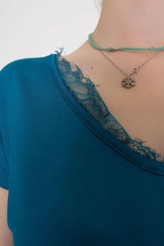 Yaka Dantel Bluz Zümrüt - 10674.1095.
