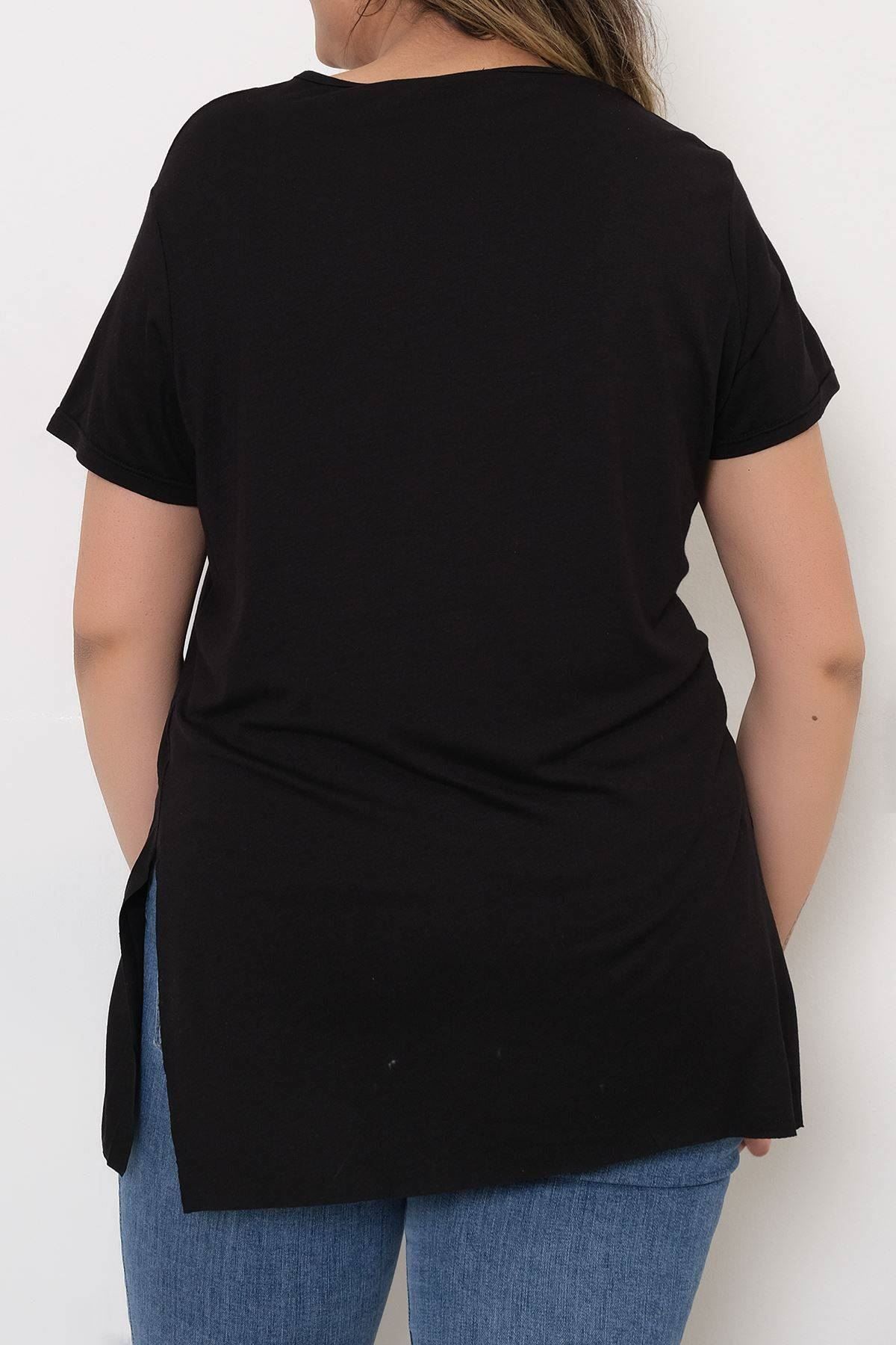 Yanı Yırtmaçlı Tişört Siyah - 10658.1095.