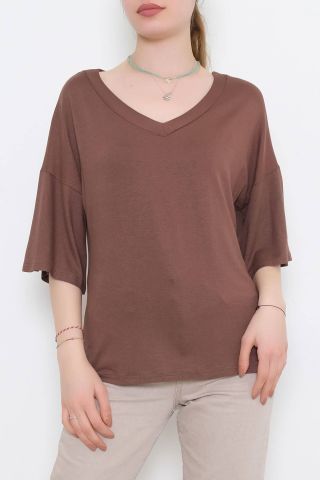 V Yaka Bluz Kahve - 10664.1095.