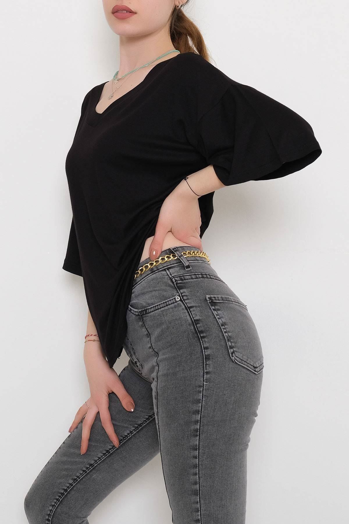 V Yaka Bluz Siyah - 10664.1095.