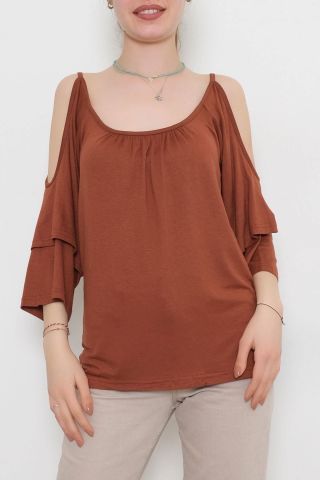 Omuz Dekolte Bluz Kahve - 10673.1095.